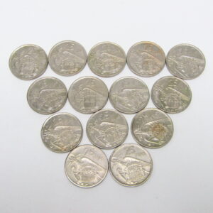 Lote de 14 Monedas de 25 Pesetas de Níquel. Año 1957. Francisco Franco Caudillo de España por la G. de Dios. Madrid. Varias CECAS. MBC