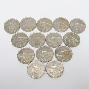 Lote de 14 Monedas de 25 Pesetas de Níquel. Año 1957. Francisco Franco Caudillo de España por la G. de Dios. Madrid. Varias CECAS. MBC