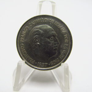 Lote de 14 Monedas de 25 Pesetas de Níquel. Año 1957. Francisco Franco Caudillo de España por la G. de Dios. Madrid. Varias CECAS. MBC