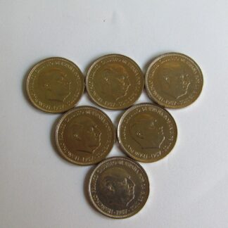 Lote de Seis Monedas de 50 Pesetas de Níquel. Año 1957. Francisco Franco Caudillo de España por la G. de Dios. Madrid. 4 Monedas *58. 1 Moneda *59. 1 Moneda *60. EBC.