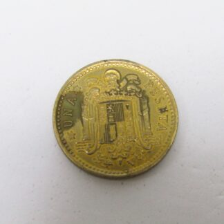 Moneda de 1 Peseta de Cobre. Año 1966. Francisco Franco Caudillo de España por la G. de Dios. Madrid. Ceca *19.74*. MBC