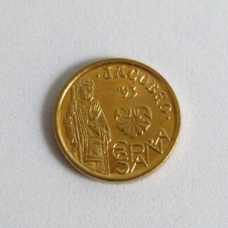 Moneda de 5 Pesetas de Aluminio-Bronce. Año 1993. Juan Carlos I. España. Jacobeo '93. Variante de Cuño 5. S.C.