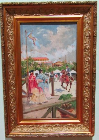 MARIANO OBIOLS DELGADO. (1860 -1911). Óleo sobre tabla. "Feria de Sevilla".