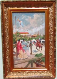 MARIANO OBIOLS DELGADO. (1860 -1911). Óleo sobre tabla. "Feria de Sevilla".