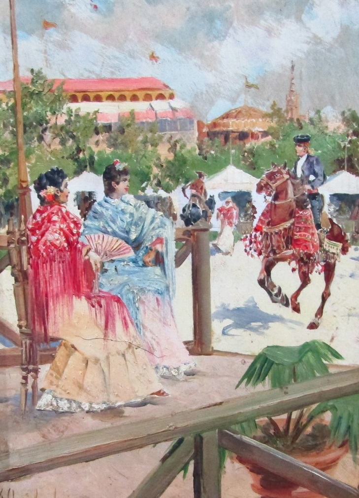 MARIANO OBIOLS DELGADO. (1860 -1911). Óleo sobre tabla. "Feria de Sevilla". MARIANO OBIOLS DELGADO. (1860 -1911). Óleo sobre tabla. "Feria de Sevilla".