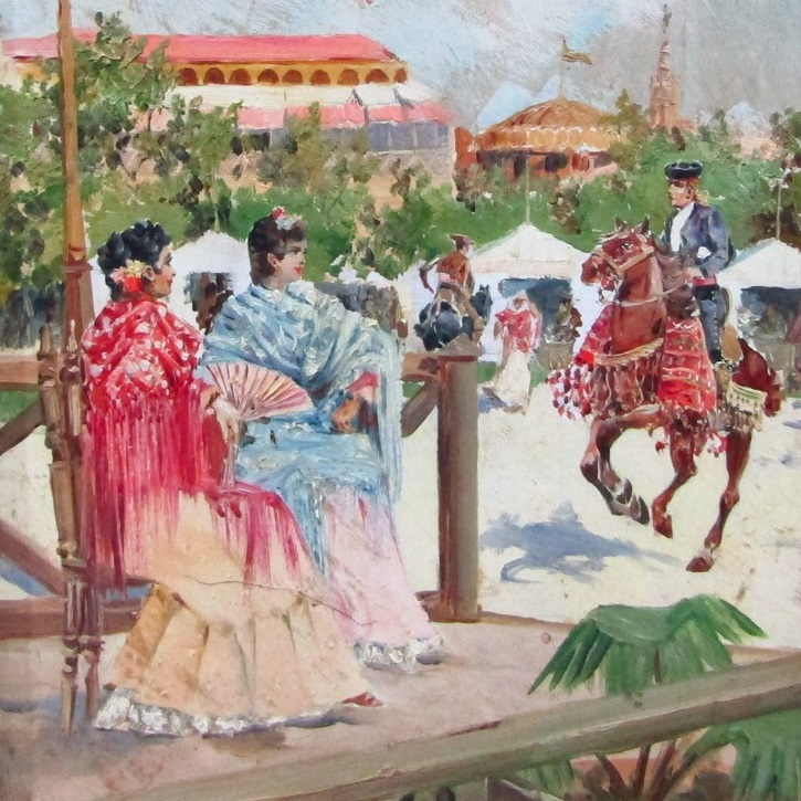 MARIANO OBIOLS DELGADO. (1860 -1911). Óleo sobre tabla. "Feria de Sevilla". MARIANO OBIOLS DELGADO. (1860 -1911). Óleo sobre tabla. "Feria de Sevilla".