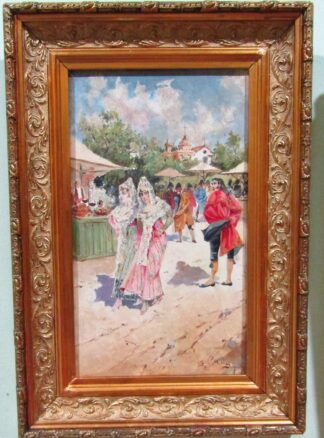 MARIANO OBIOLS DELGADO. (1860 -1911). Óleo sobre tabla. "Majos".