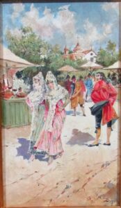 MARIANO OBIOLS DELGADO. (1860 -1911). Óleo sobre tabla. "Majos".
