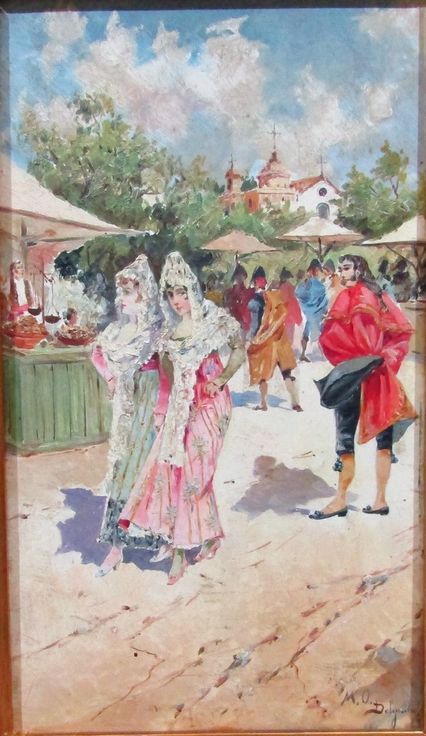 MARIANO OBIOLS DELGADO. (1860 -1911). Óleo sobre tabla. "Majos". MARIANO OBIOLS DELGADO. (1860 -1911). Óleo sobre tabla. "Majos".