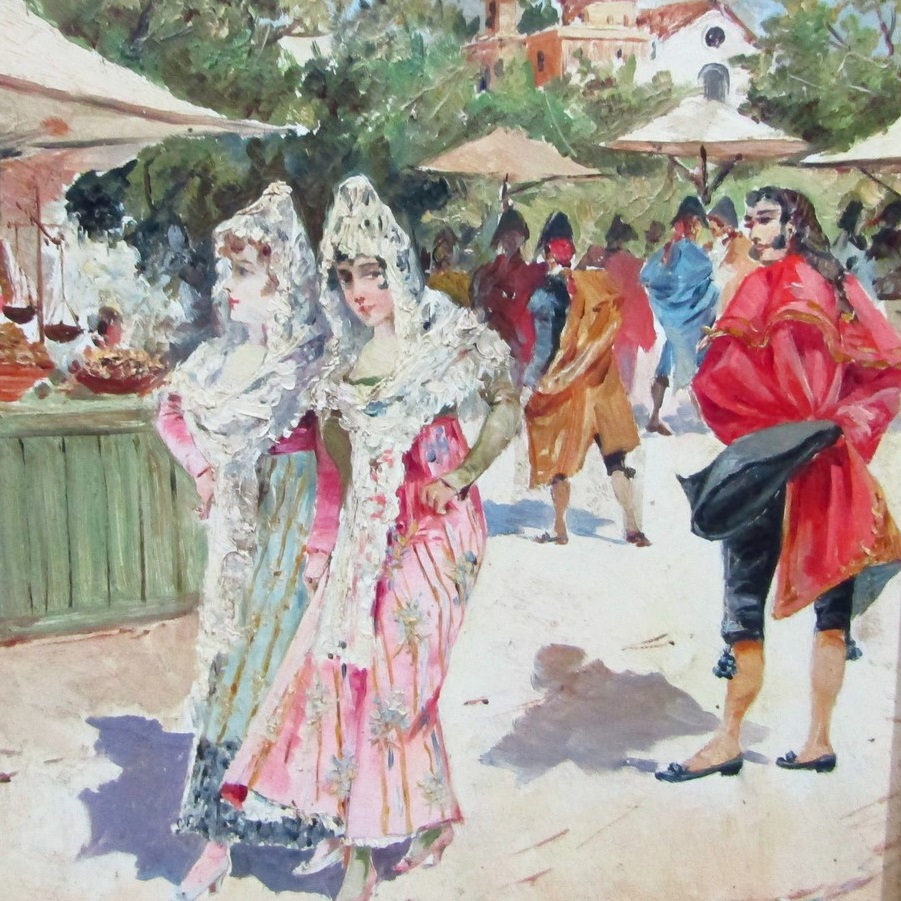 MARIANO OBIOLS DELGADO. (1860 -1911). Óleo sobre tabla. "Majos". MARIANO OBIOLS DELGADO. (1860 -1911). Óleo sobre tabla. "Majos".