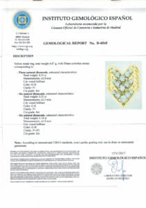 Anillo Certificado en Oro Amarillo 14k con 15 Diamantes Naturales talla Brillante de 0,75 ct. total aprox. (G-H-I/SI1-SI2). Peso: 6,87 gr.