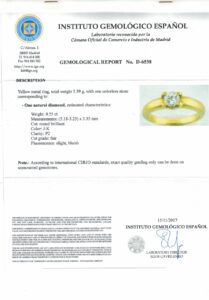 Anillo Certificado en Oro de 18k con Diamante Natural Talla Brillante de 0,55 ct. (J-K/P2).