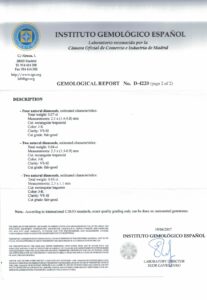 Sortija Certificada en Oro Amarillo con Esmeralda Natural de 0,74 ct. y 20 Diamantes Naturales talla Baguette y Trapecio, de 0,42 ct. (J-K/VS-SI).