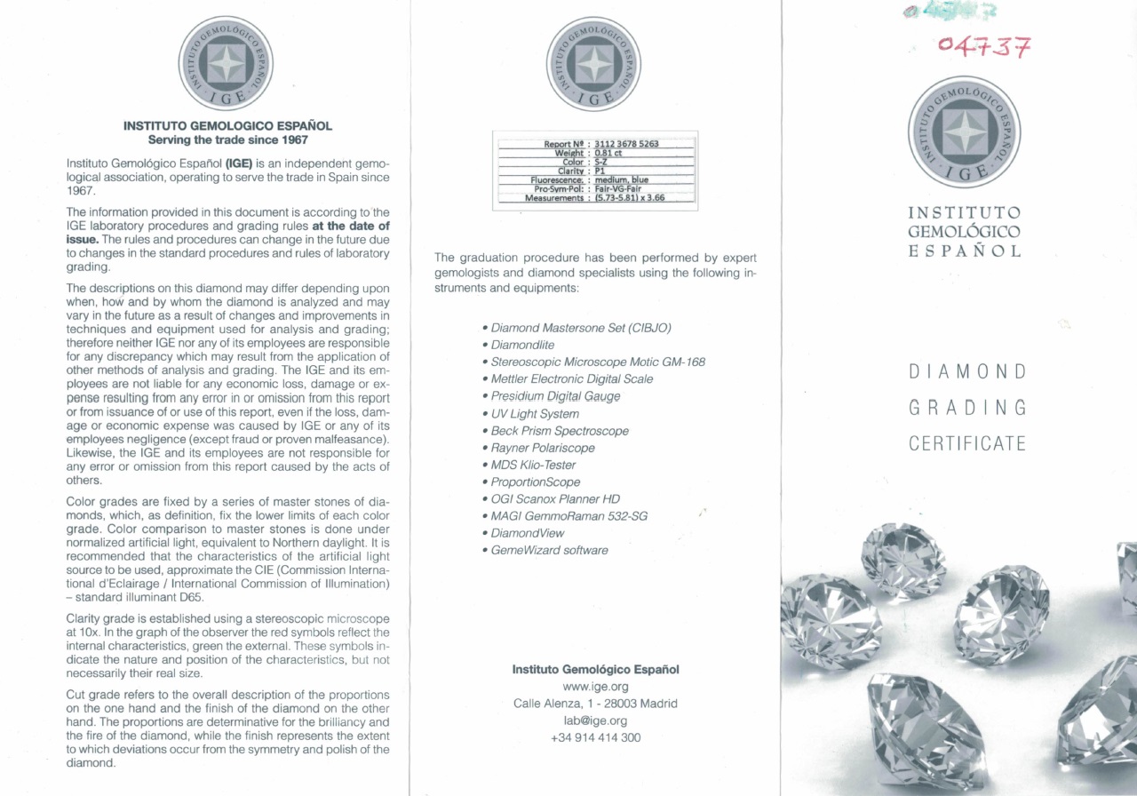 Sortija Certificada en Oro Blanco 18k con Diamante Natural talla Brillante de 0,81 ct. (S-Z/P1) Sortija Certificada en Oro Blanco 18k con Diamante Natural talla Brillante de 0,81 ct. (S-Z/P1)