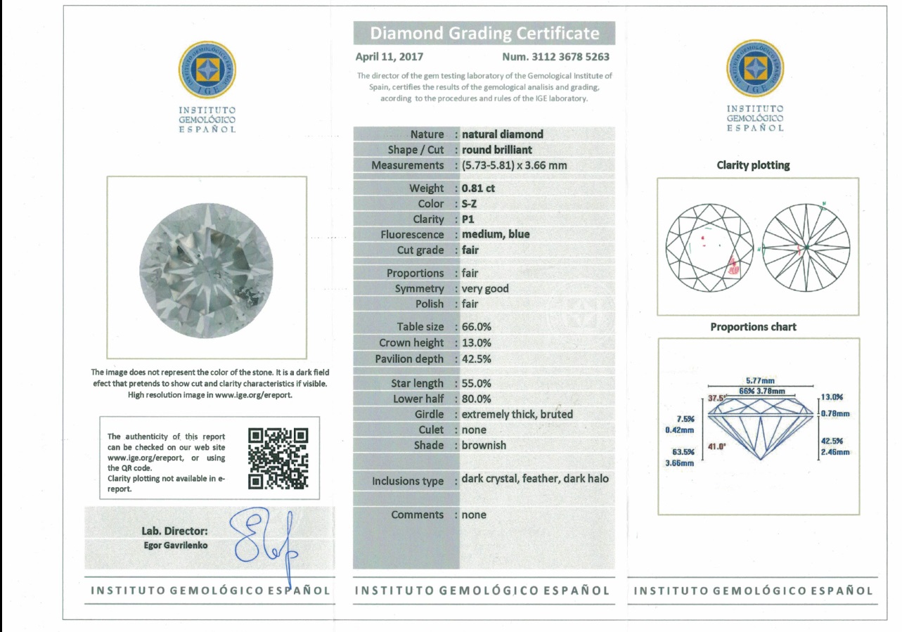 Sortija Certificada en Oro Blanco 18k con Diamante Natural talla Brillante de 0,81 ct. (S-Z/P1) Sortija Certificada en Oro Blanco 18k con Diamante Natural talla Brillante de 0,81 ct. (S-Z/P1)