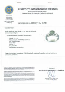 Sortija Certificada en Oro de 18k. Con Diamante Natural talla Brillante, de 0,71 ct. (O-R/P1), 17 mm.