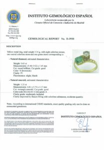 Sortija Certificada "tu y yo" con Esmeralda natural de 1,21 ct. y Diamantes de 0,63 ct. (N-P1)