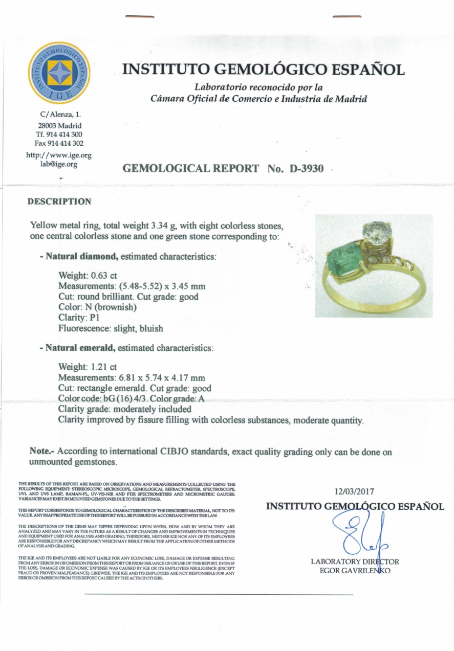 Sortija Certificada "tu y yo" con Esmeralda natural de 1,21 ct. y Diamantes de 0,63 ct. (N-P1) Sortija Certificada "tu y yo" con Esmeralda natural de 1,21 ct. y Diamantes de 0,63 ct. (N-P1)