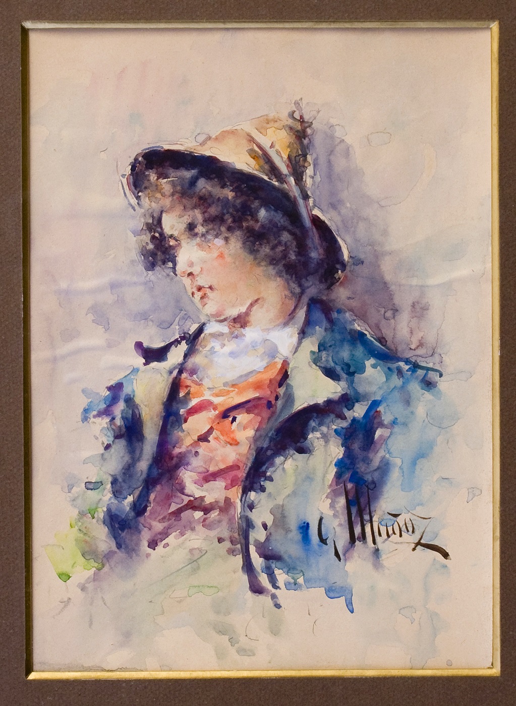 GONZALO MUÑOZ (s.XIX). Acuarela sobre papel. "El novio de la Ciociara". GONZALO MUÑOZ (s.XIX). Acuarela sobre papel. "El novio de la Ciociara".