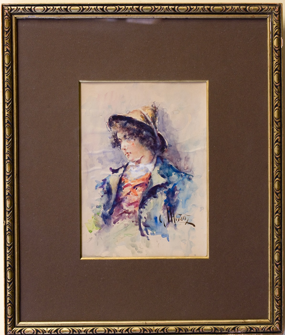 GONZALO MUÑOZ (s.XIX). Acuarela sobre papel. "El novio de la Ciociara". GONZALO MUÑOZ (s.XIX). Acuarela sobre papel. "El novio de la Ciociara".